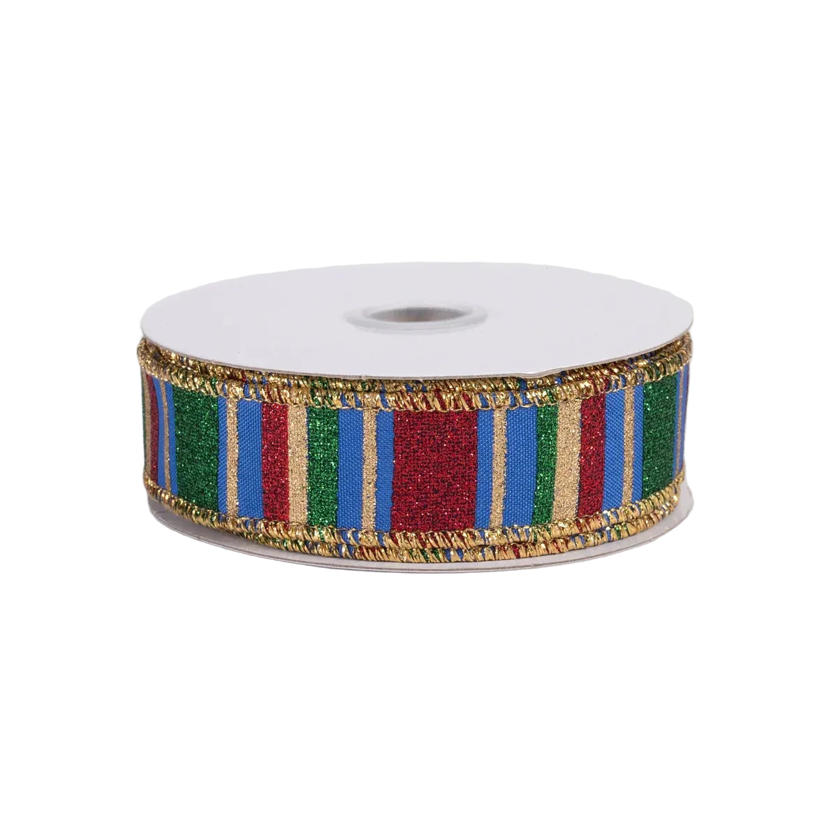 7/8 Inch By 10 Yard Royal Blue Red And Emerald Horizontal Stripe Ribbon