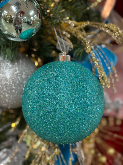 5 Inch Turquoise Glitter Ornament Ball