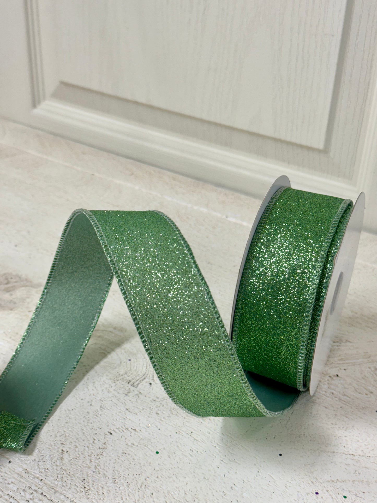 1.5 Inch By 10 Yard Sage Green Shimmer Glitter Ribbon