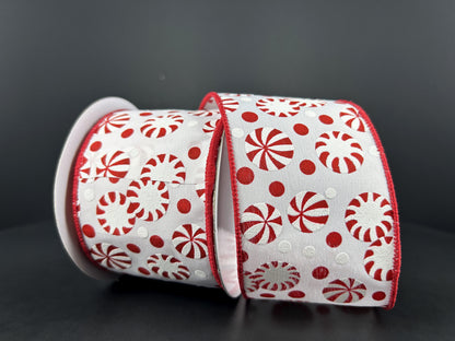 2.5 Inch By 10 Yard Red And White Peppermint Ribbon