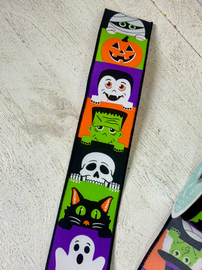 2.5 Inch By 10 Yard Peek A Boo Halloween Characters Ribbon
