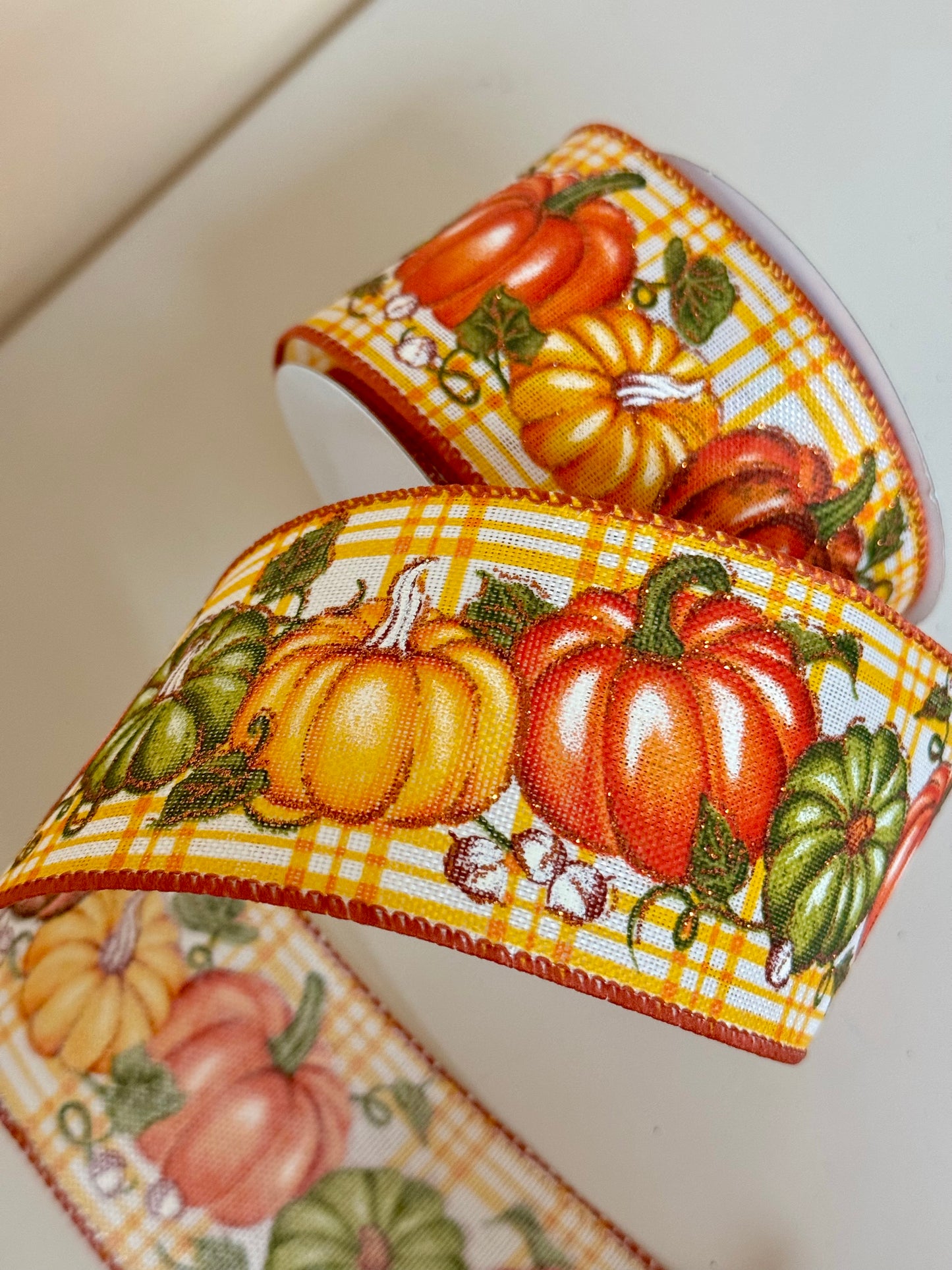 2.5 Inch By 10 Yard Yellow And Orange Pumpkin Scene Ribbon