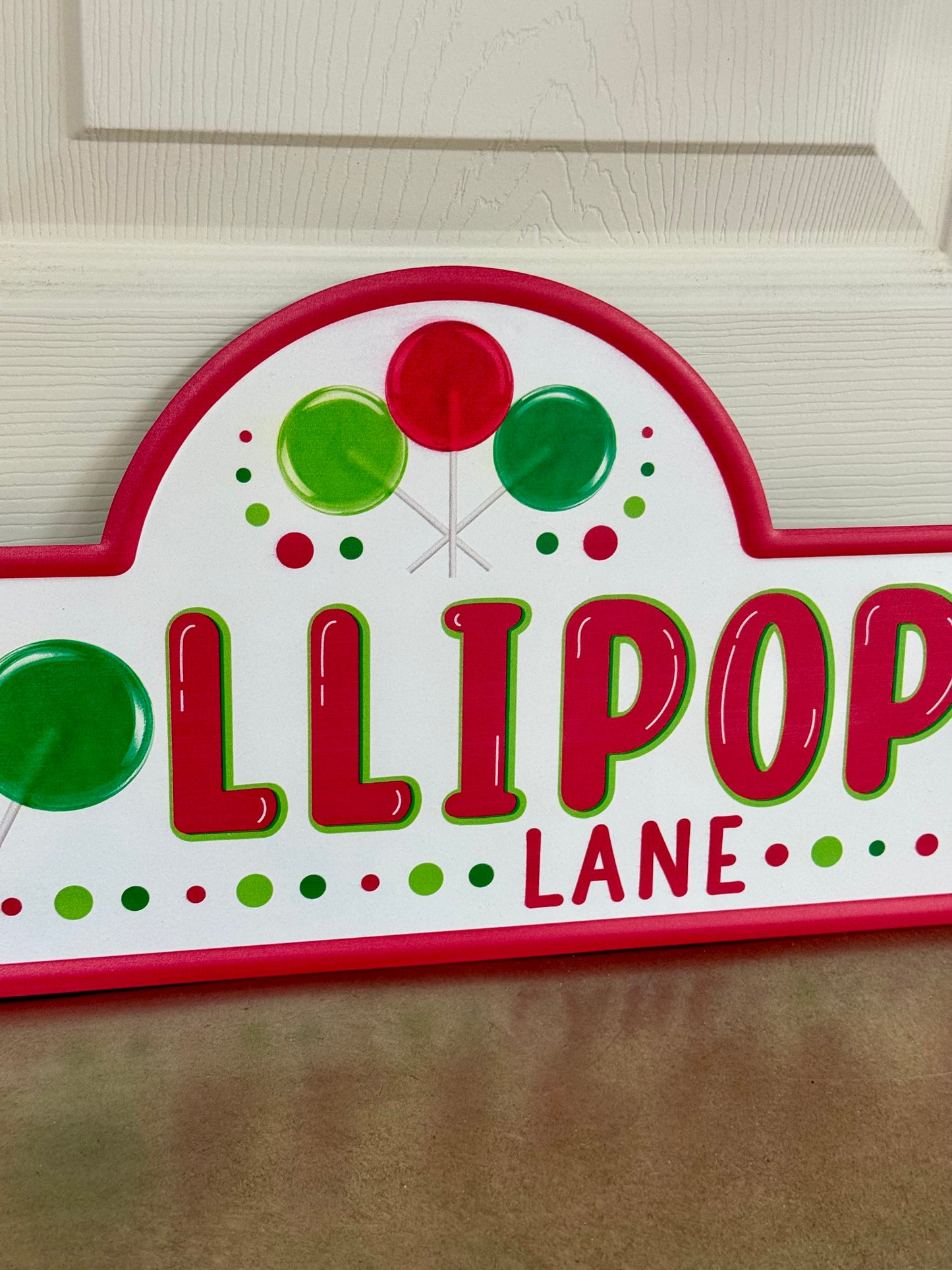 15 Inch Red Emerald Lime Lollipop Lane Street Metal Sign