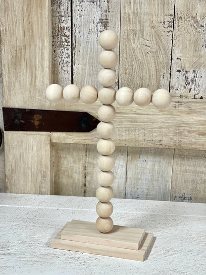 13 Inch Tabletop Natural Wood Bead Cross