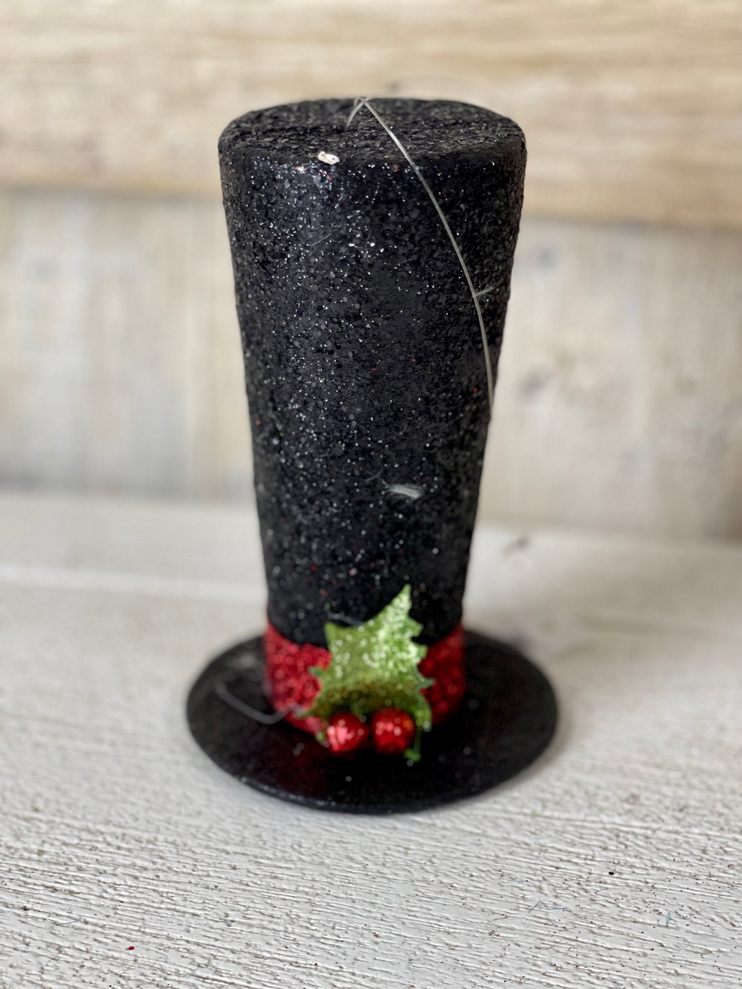 5.25 Inch Black Glitter Snowman Top Hat Ornament