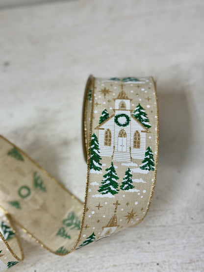 2.5 Inch By 10 Yard White Winter Church Ribbon