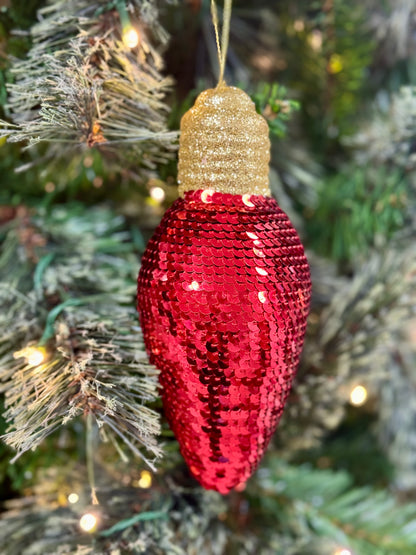 7 Inch Red Snazzy Sequin Light Bulb Ornament