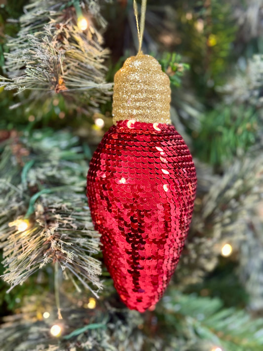 7 Inch Red Snazzy Sequin Light Bulb Ornament