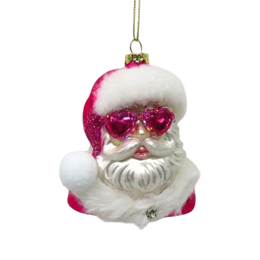 Pink Santa With Glasses Ornament