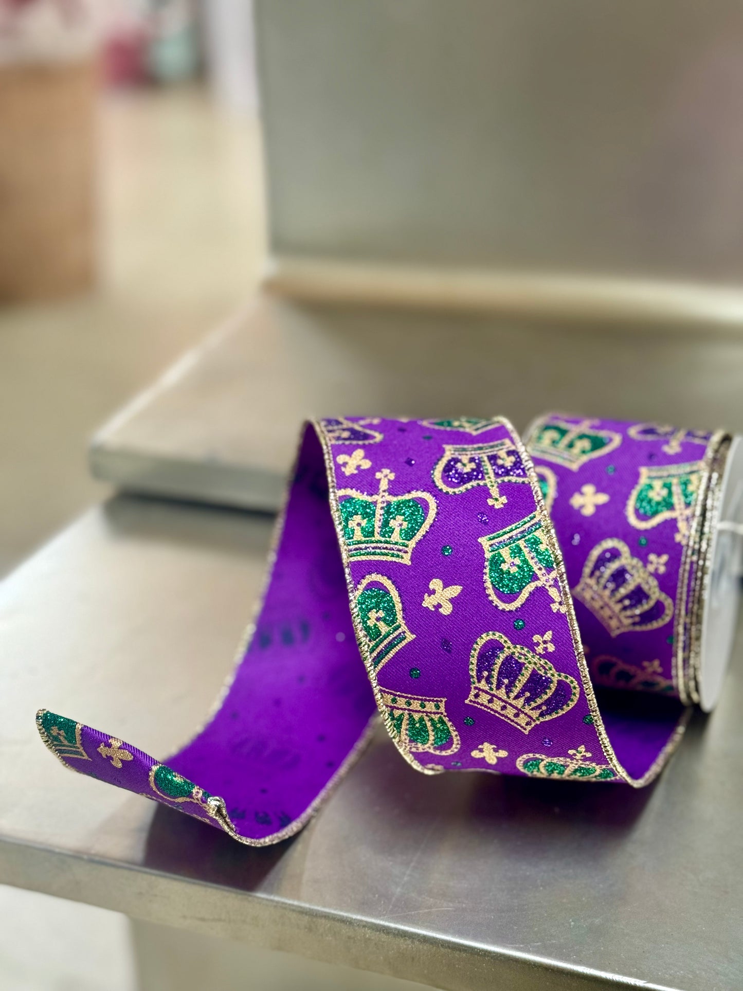 2.5 Inch By 10 Yard Purple Mardi Gras Crown Ribbon