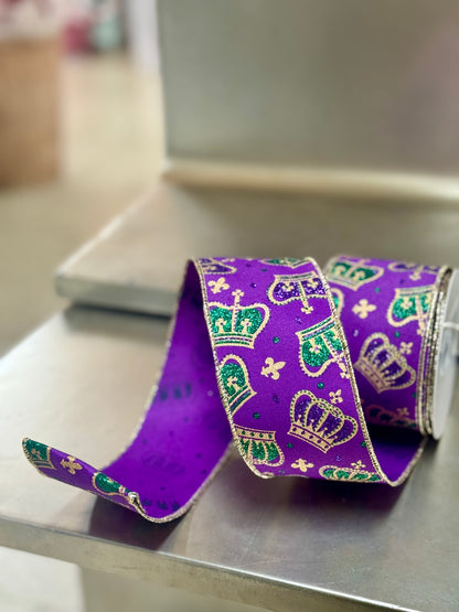 2.5 Inch By 10 Yard Purple Mardi Gras Crown Ribbon