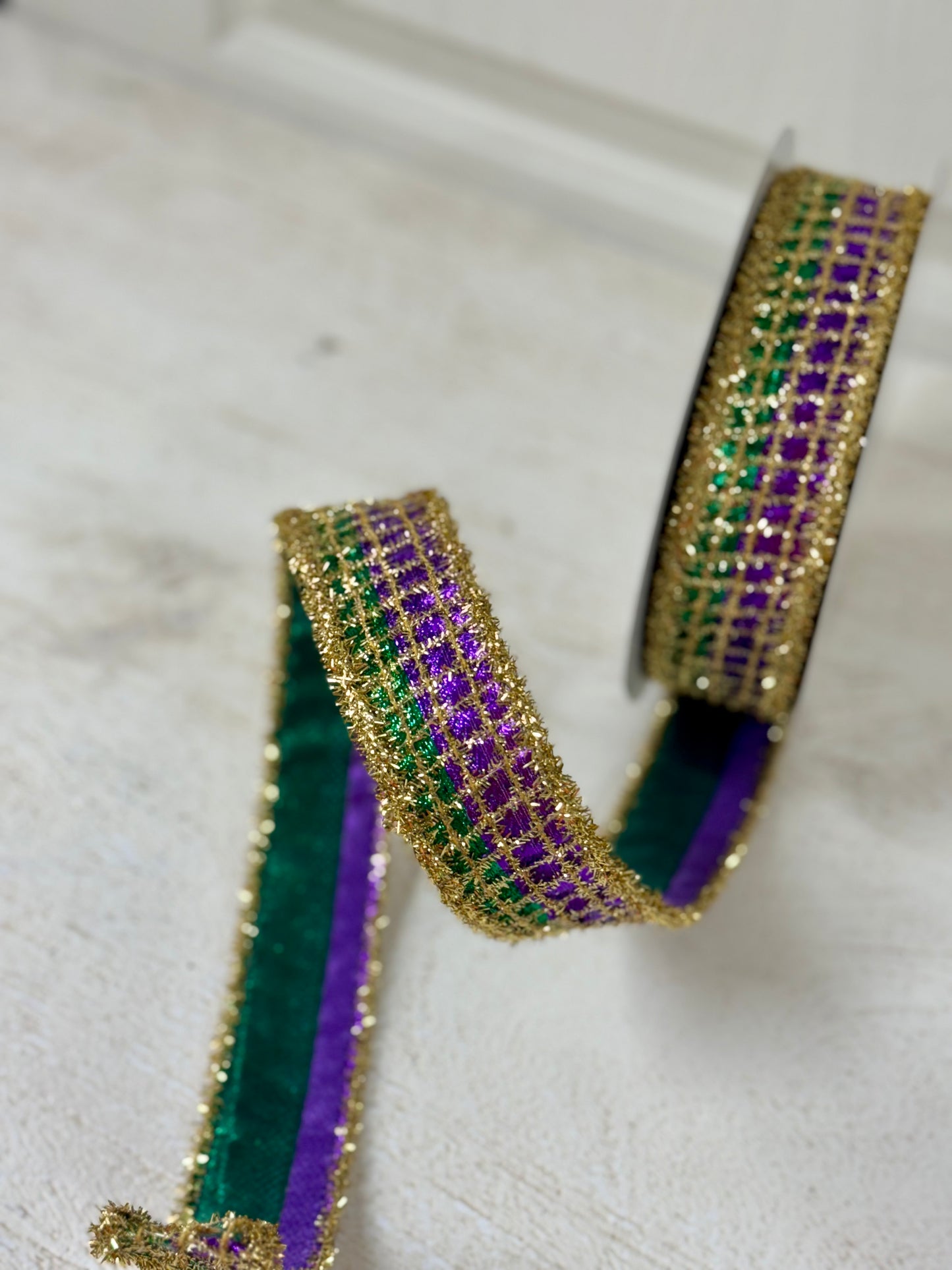 1.5 Inch By 10 Yard Mardi Gras Gold Tinsel Ribbon