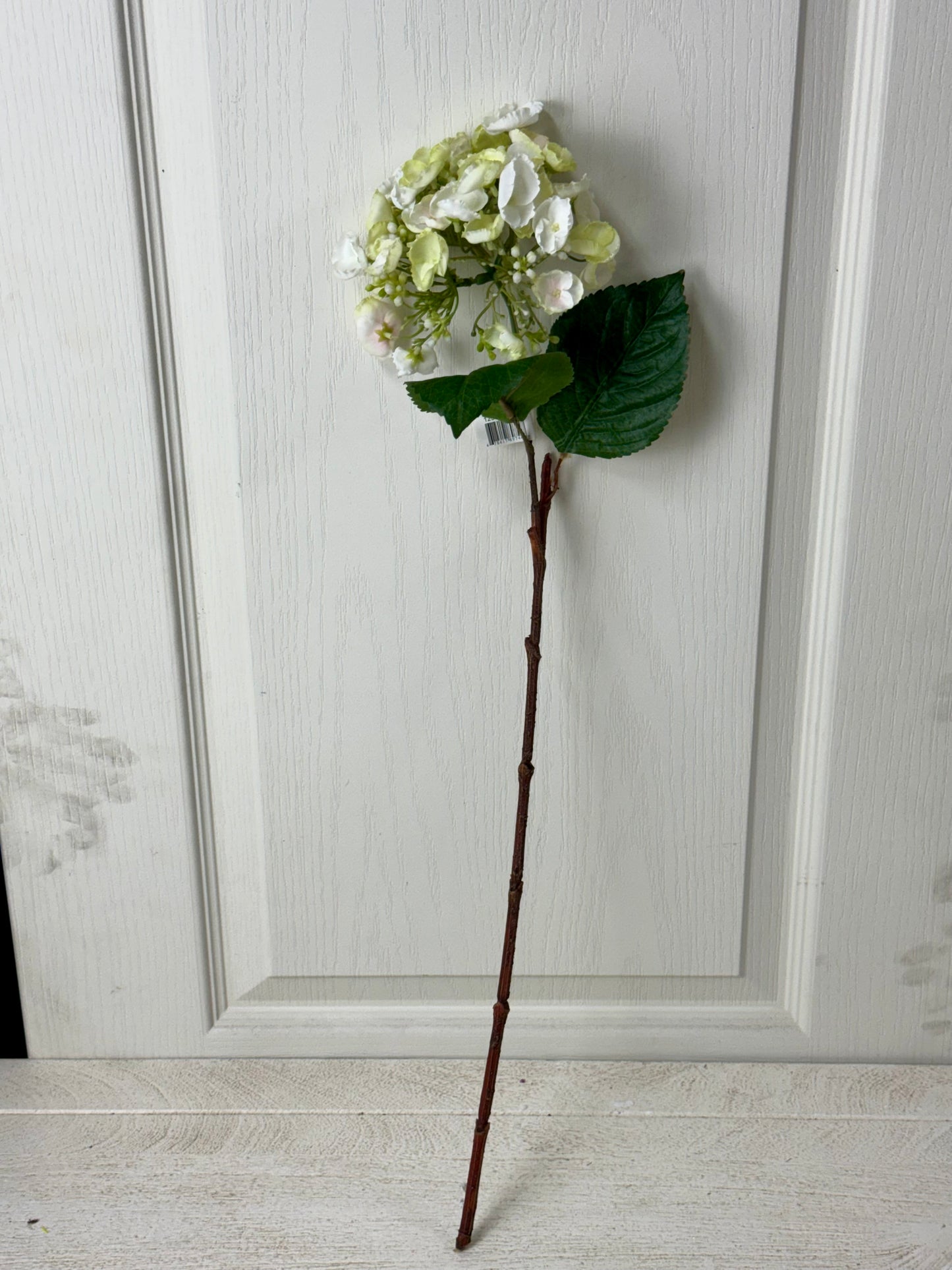 24 Inch White Hydrangea Stem With Two Leaves