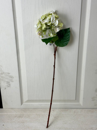 24 Inch White Hydrangea Stem With Two Leaves