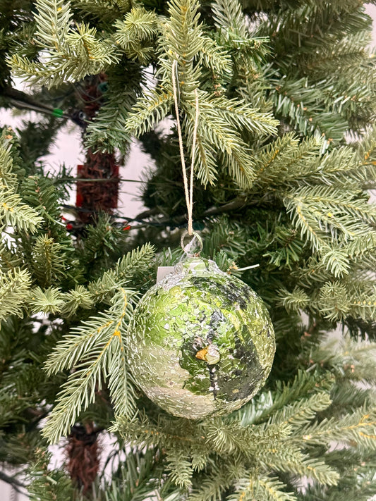 4 Inch Camouflage Green Crackle Ornament Ball