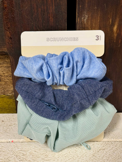 Blue And Green Pack Of Three Scrunchies