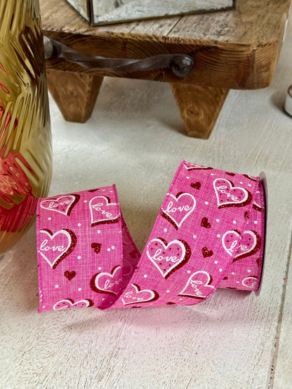 2.5 Inch By 10 Yard Red And Pink Love Heartbeat Glitter Ribbon