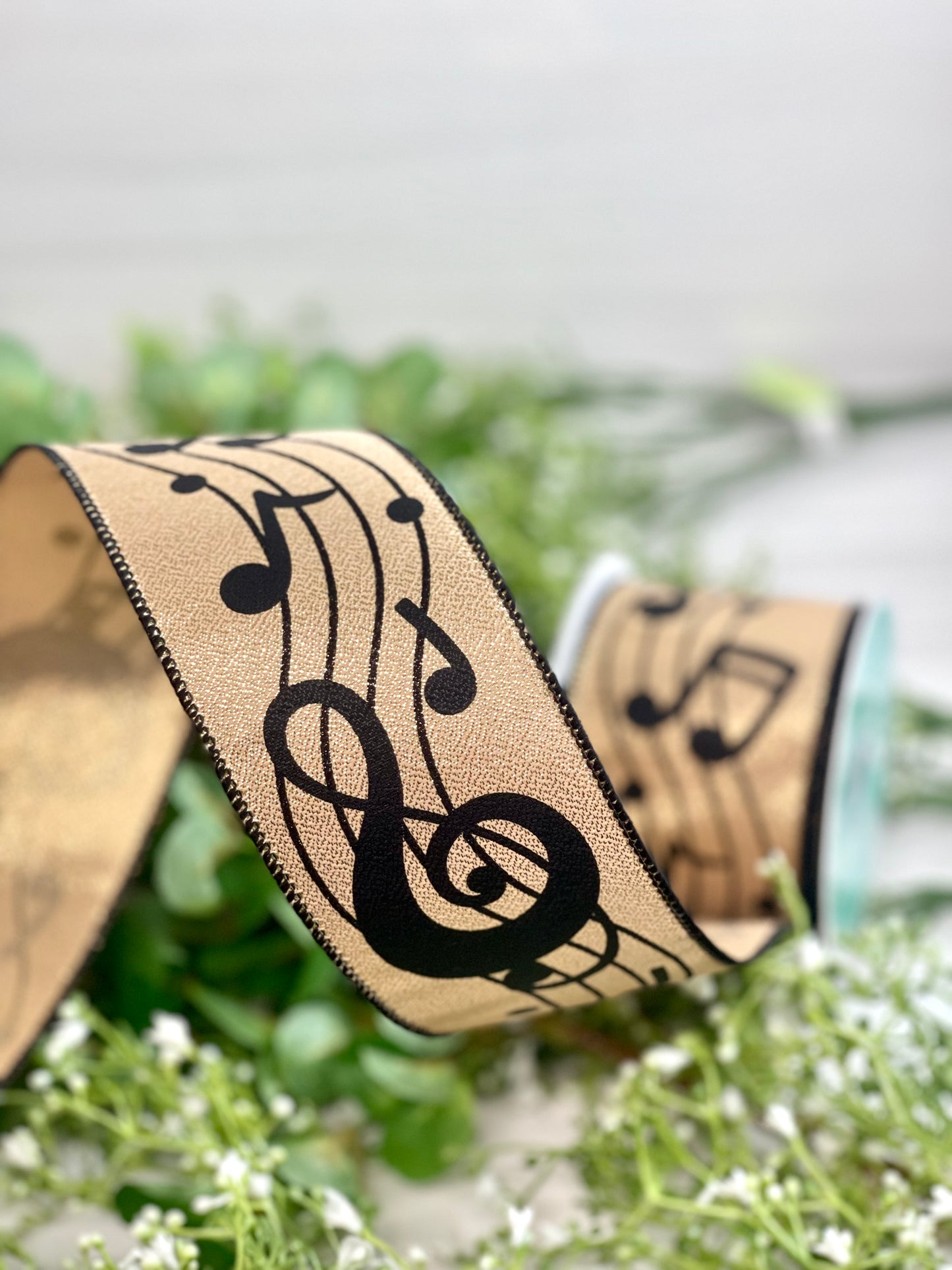 2.5 Inch By 10 Yard Gold Background With Music Notes Ribbon