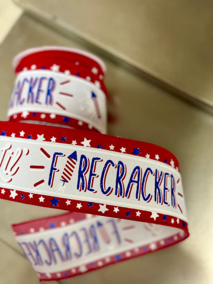 2.5 Inch By 10 Yard Firecracker Red White And Blue Ribbon