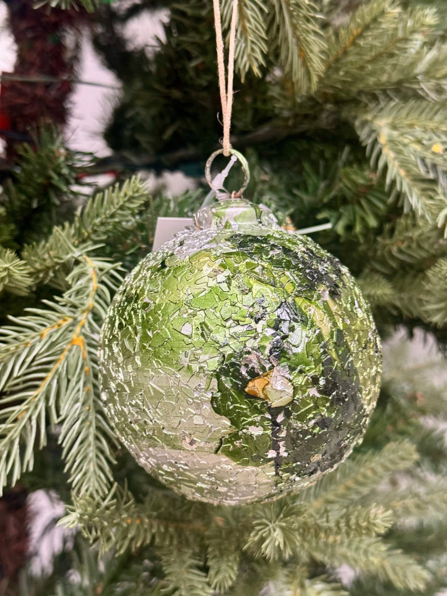 4 Inch Camouflage Green Crackle Ornament Ball