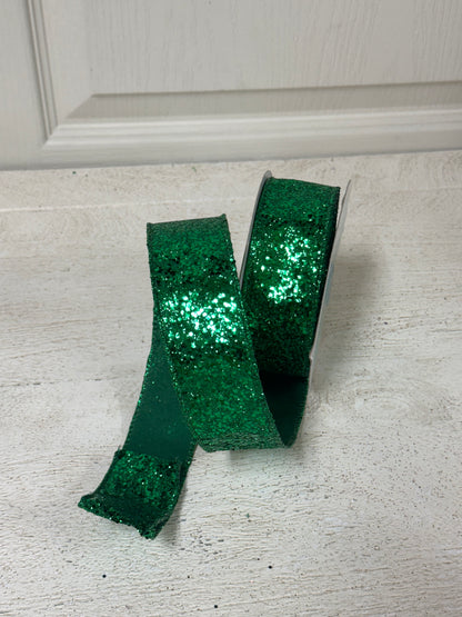 1.5 Inch By 10 Yard Emerald Green Large Glitter Ribbon