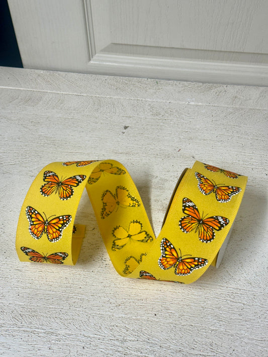 2.5 Inch By 10 Yard Yellow And Orange Butterfly Ribbon