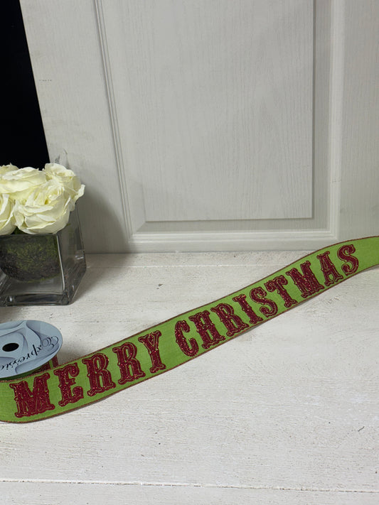 2.5 Inch By 10 Yard Red And Lime Merry Christmas Ribbon