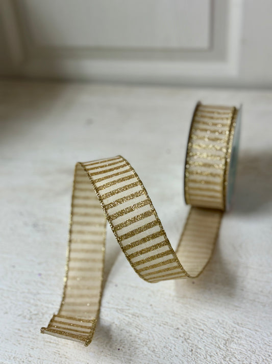 1.5 Inch By 10 Yard Cream And Gold Striped Ribbon