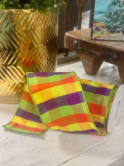 4 Inch By 10 Yard Bright Grand Dupioni Check Ribbon