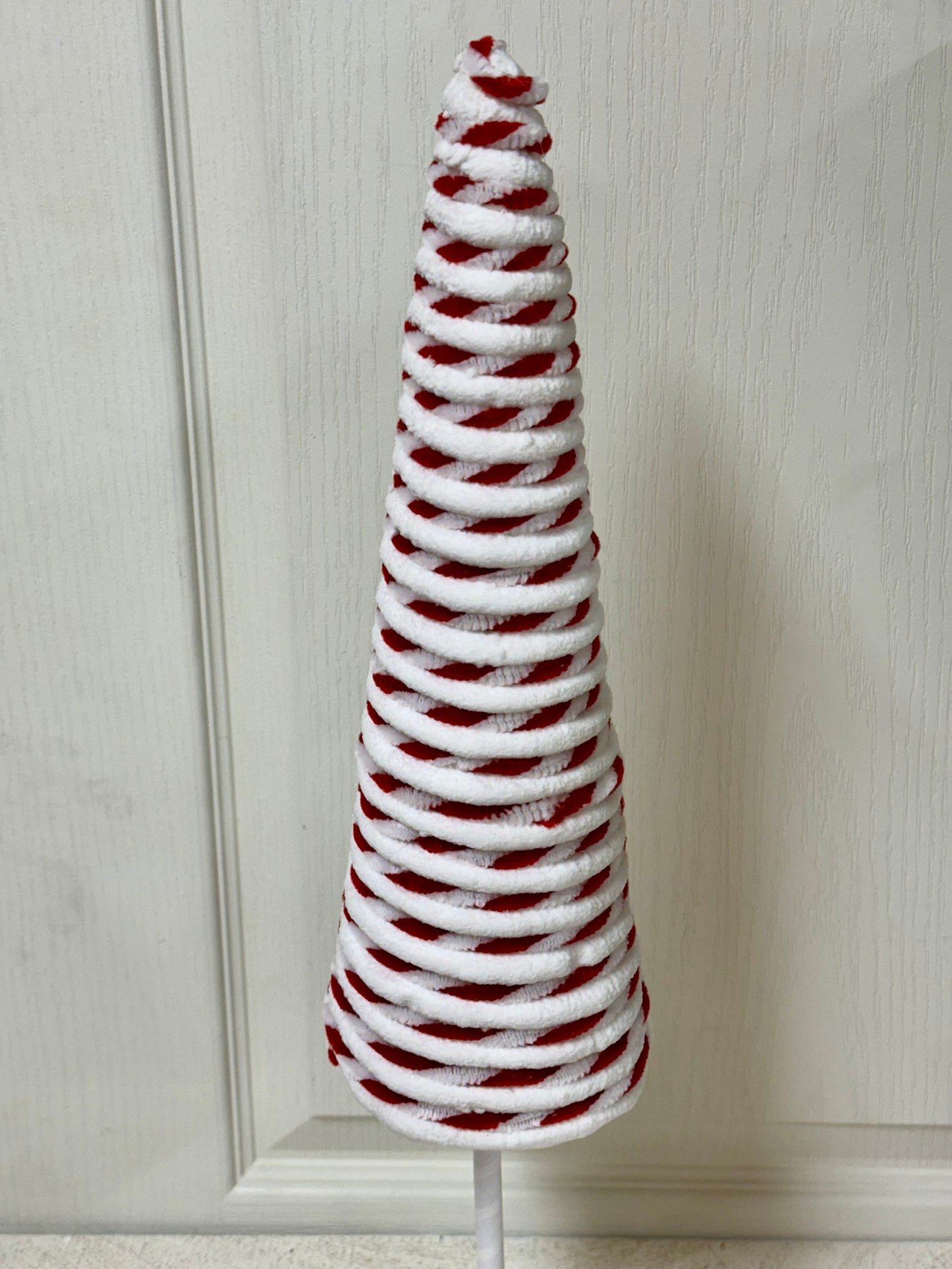 21 Inch Red And White Tinsel Glitter Twisted Cone Tree