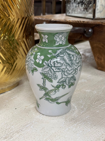 6 Inch Green And White Porcelain Vases With Nature Motifs Three Styles