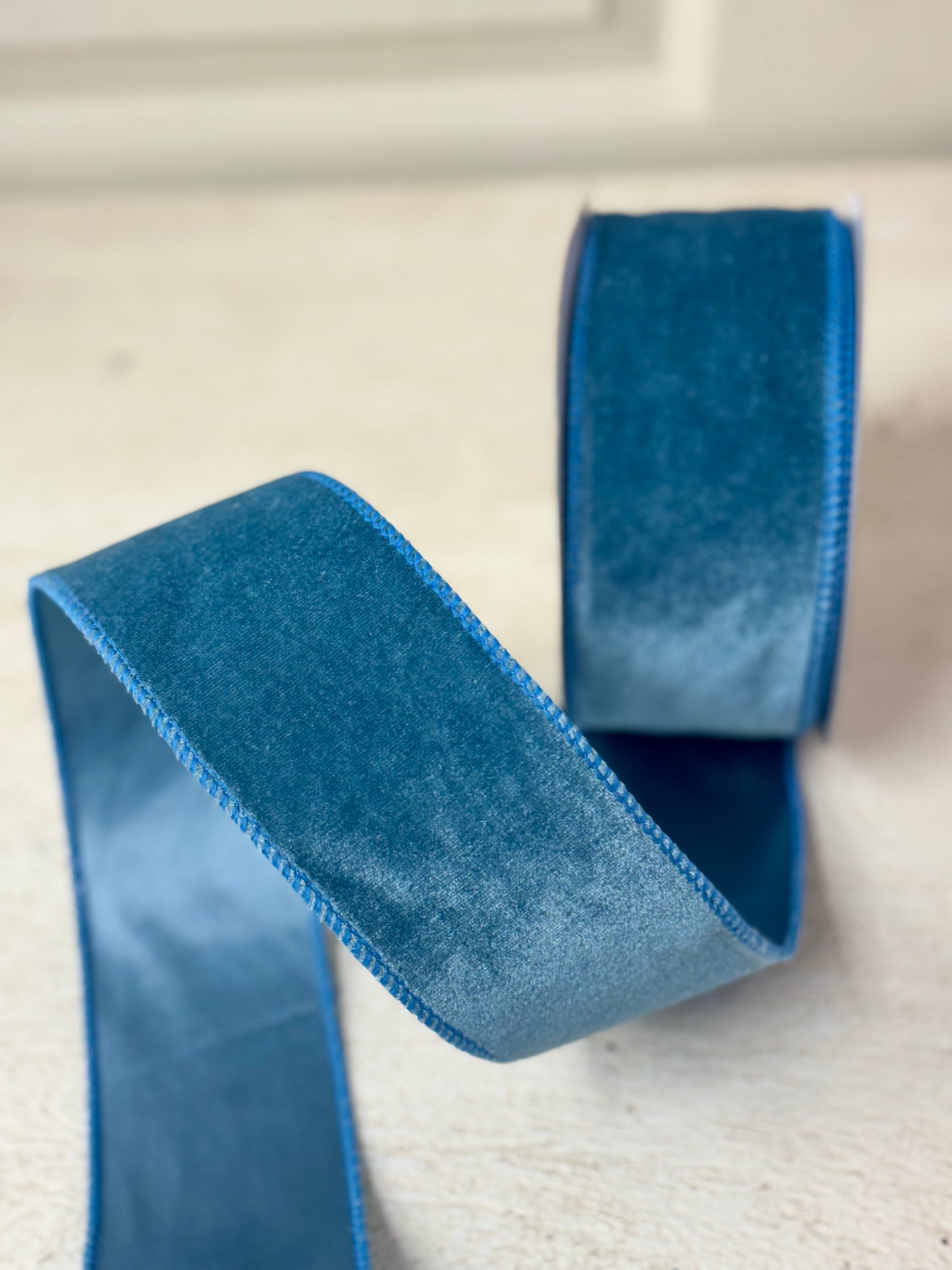 2.5 Inch By 10 Yard Smoke Blue Velvet Ribbon With Satin Backing