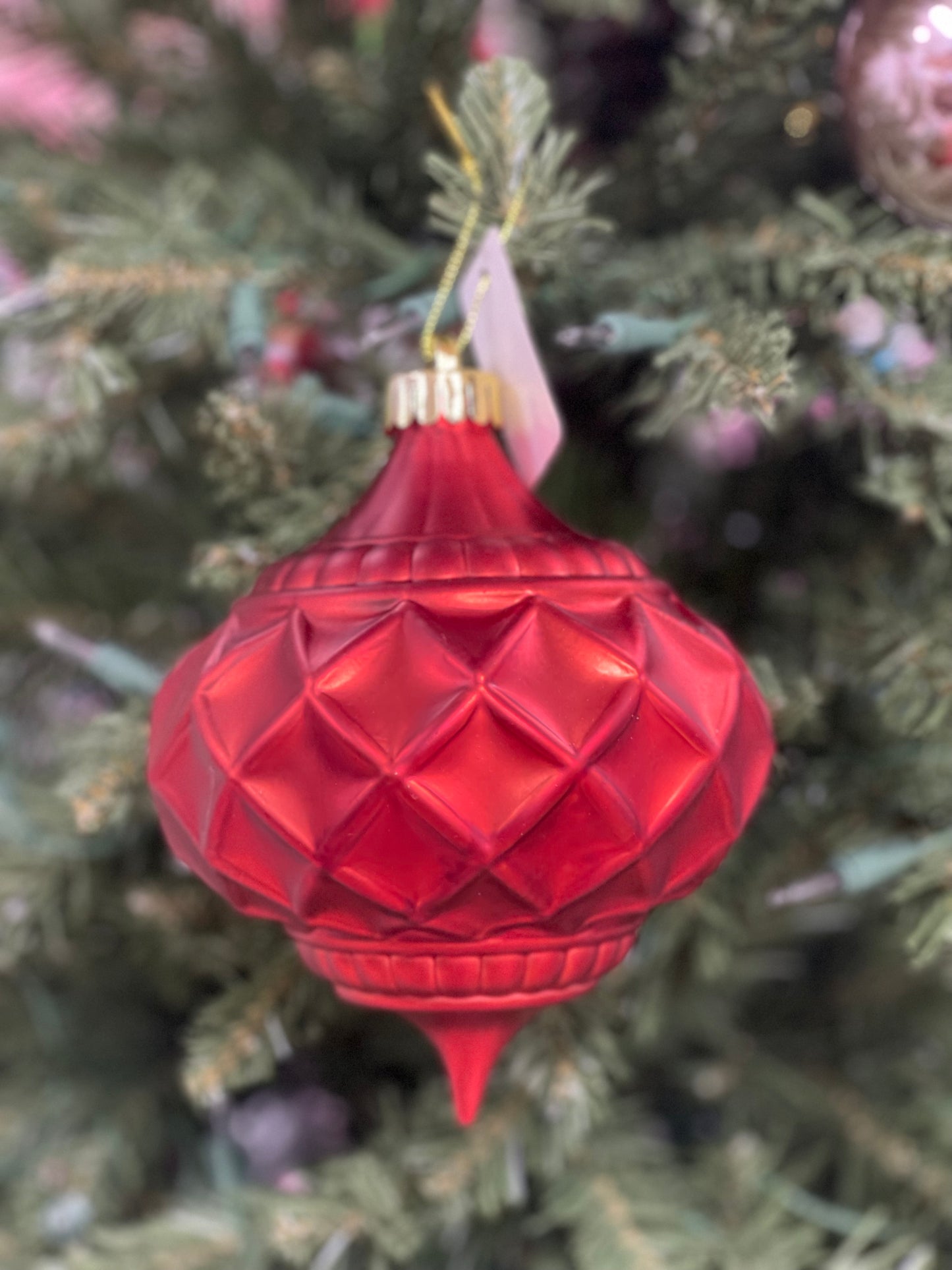 5 Inch Matte Red Indented Finial Ornament