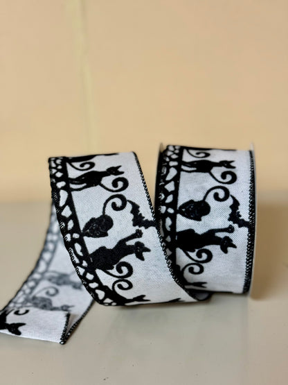 2.5 Inch White With Black Cats And Bats Ribbon