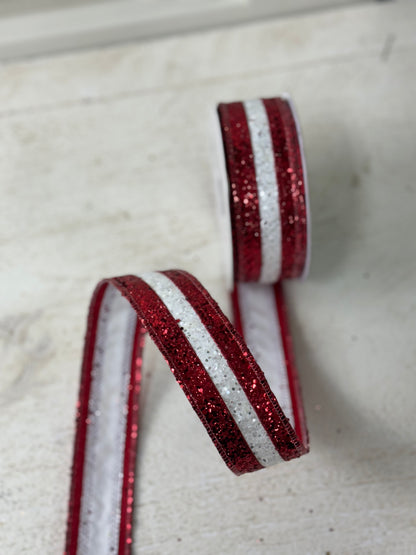 1.5 Inch By 10 Yard Red And White Large Glitter Ribbon