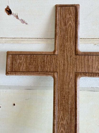 Brown Metal Wood Look Cross Sign