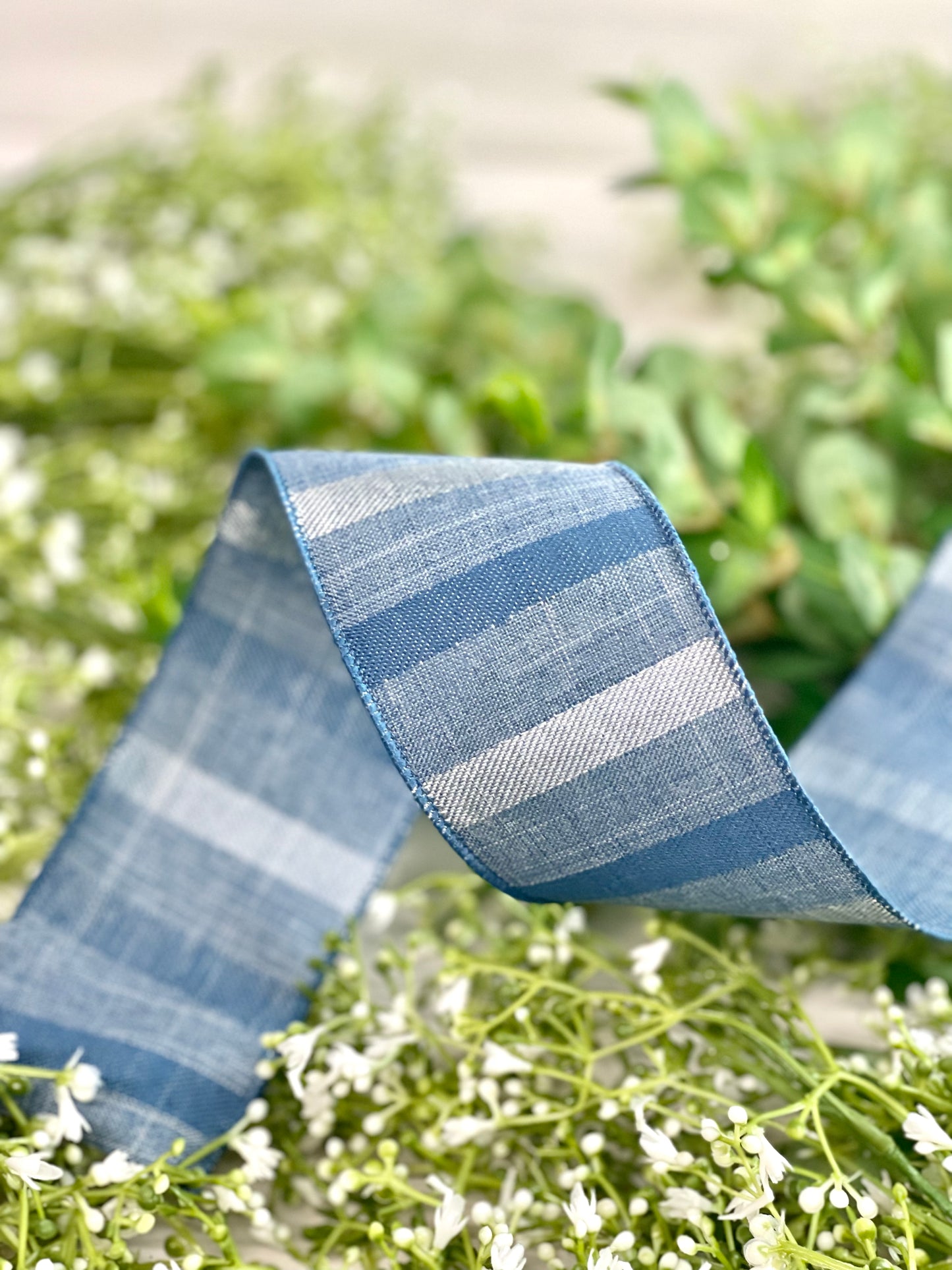 2.5 Inch By 10 Yard Mulit Blue Woven Stripe Ribbon