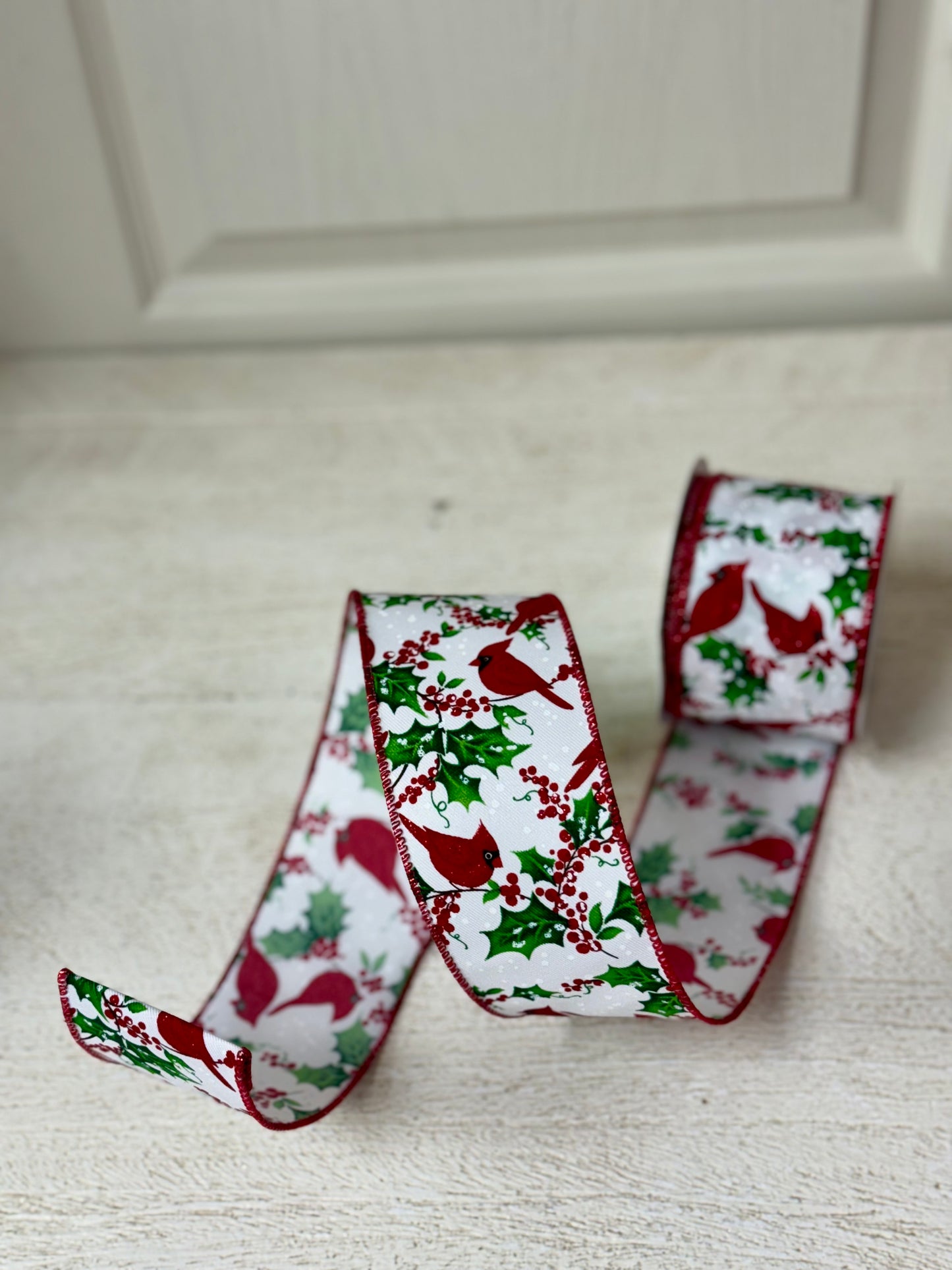 2.5 Inch By 10 Yard Cardinal Holly Berries Ribbon