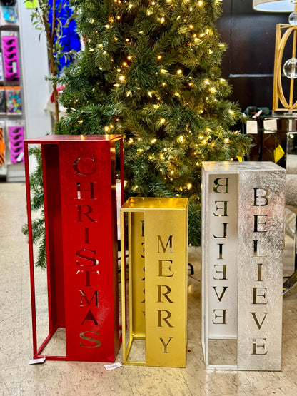 Set Of Three Holiday Cutout Word Lanterns