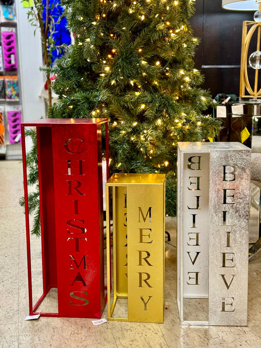 Set Of Three Holiday Cutout Word Lanterns