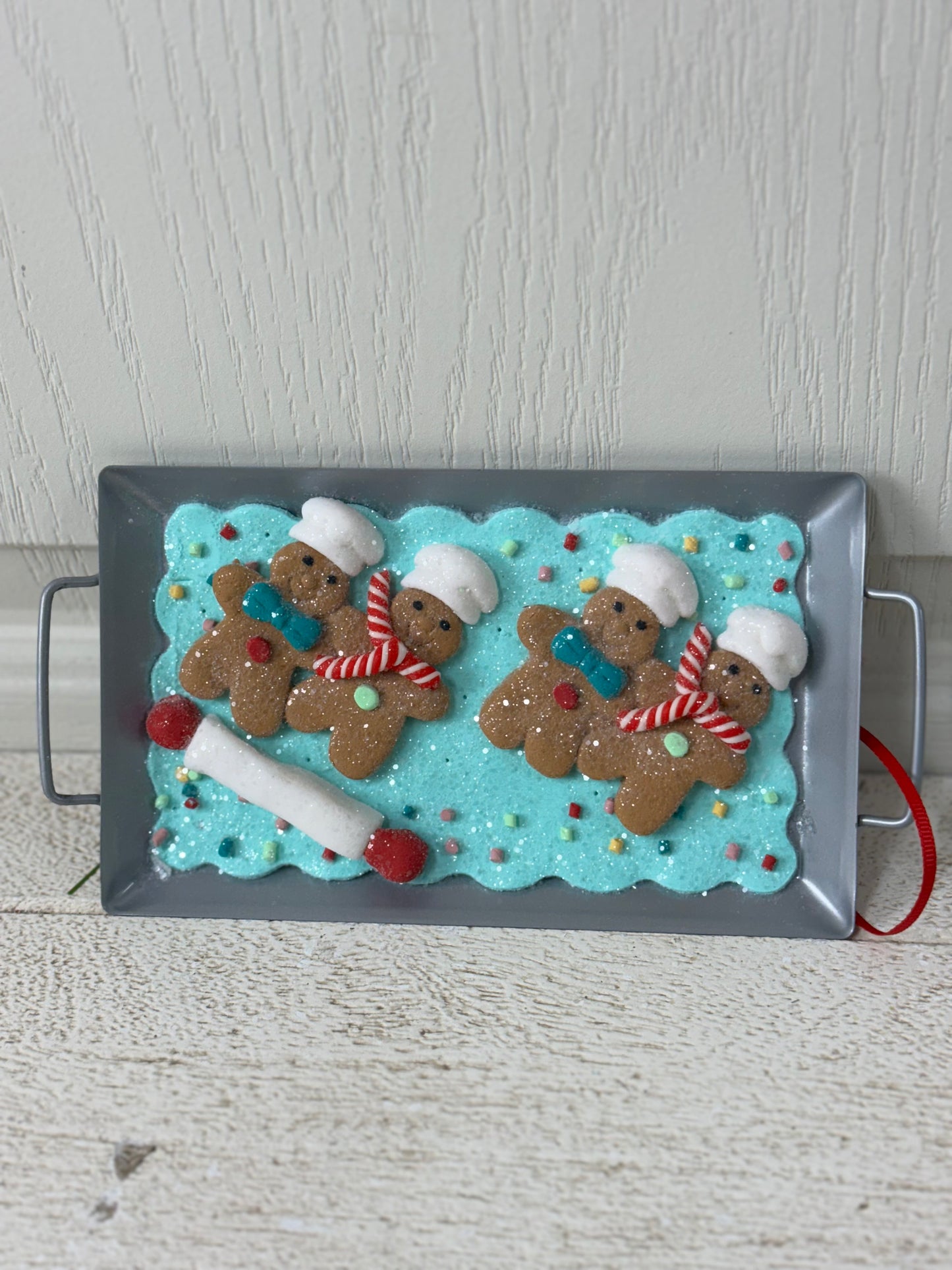 7.5 Inch Clay Dough Holiday Cookies On Metal Pan Ornament Two Styles