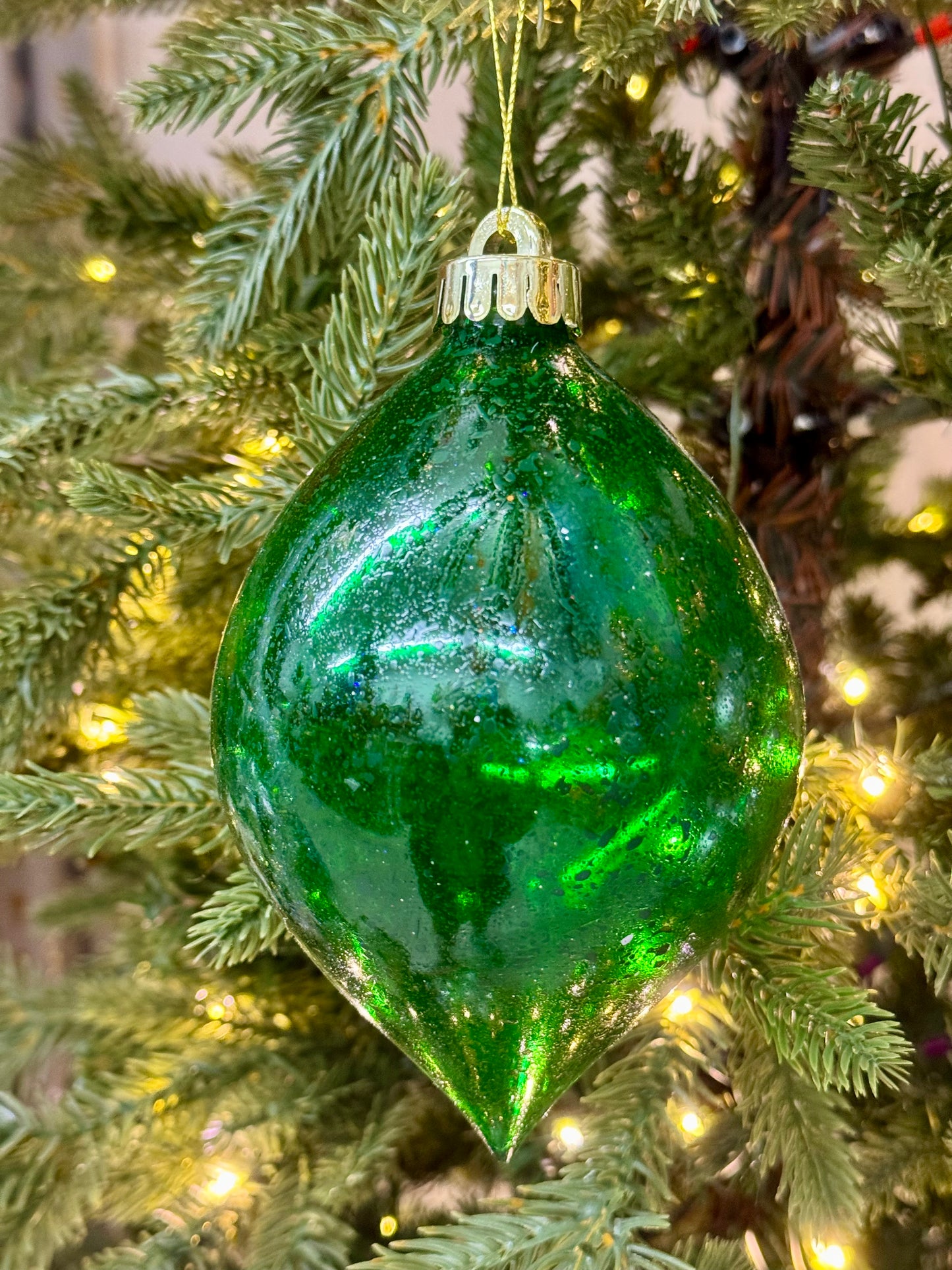 6 Inch Speckle Emerald Green Teardrop Ornament
