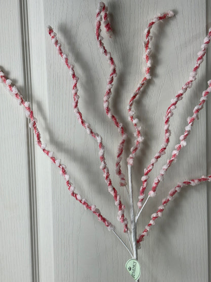 34 Inch Pink And White Chenille Peppermint Twist Spray