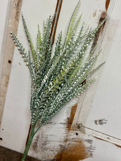17.5 Inch Green And White Wash Bead Grass Bush