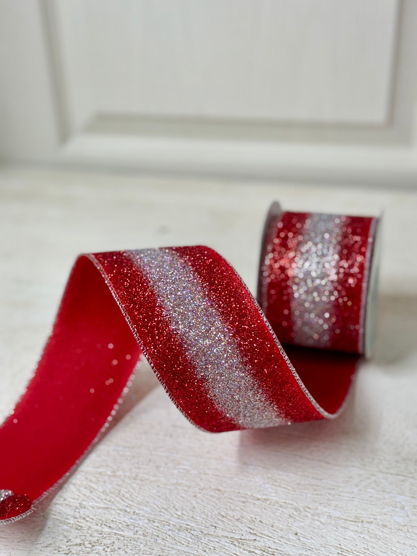 2.5 Inch By 10 Yard Red And Silver Gradient Glitter Ribbon