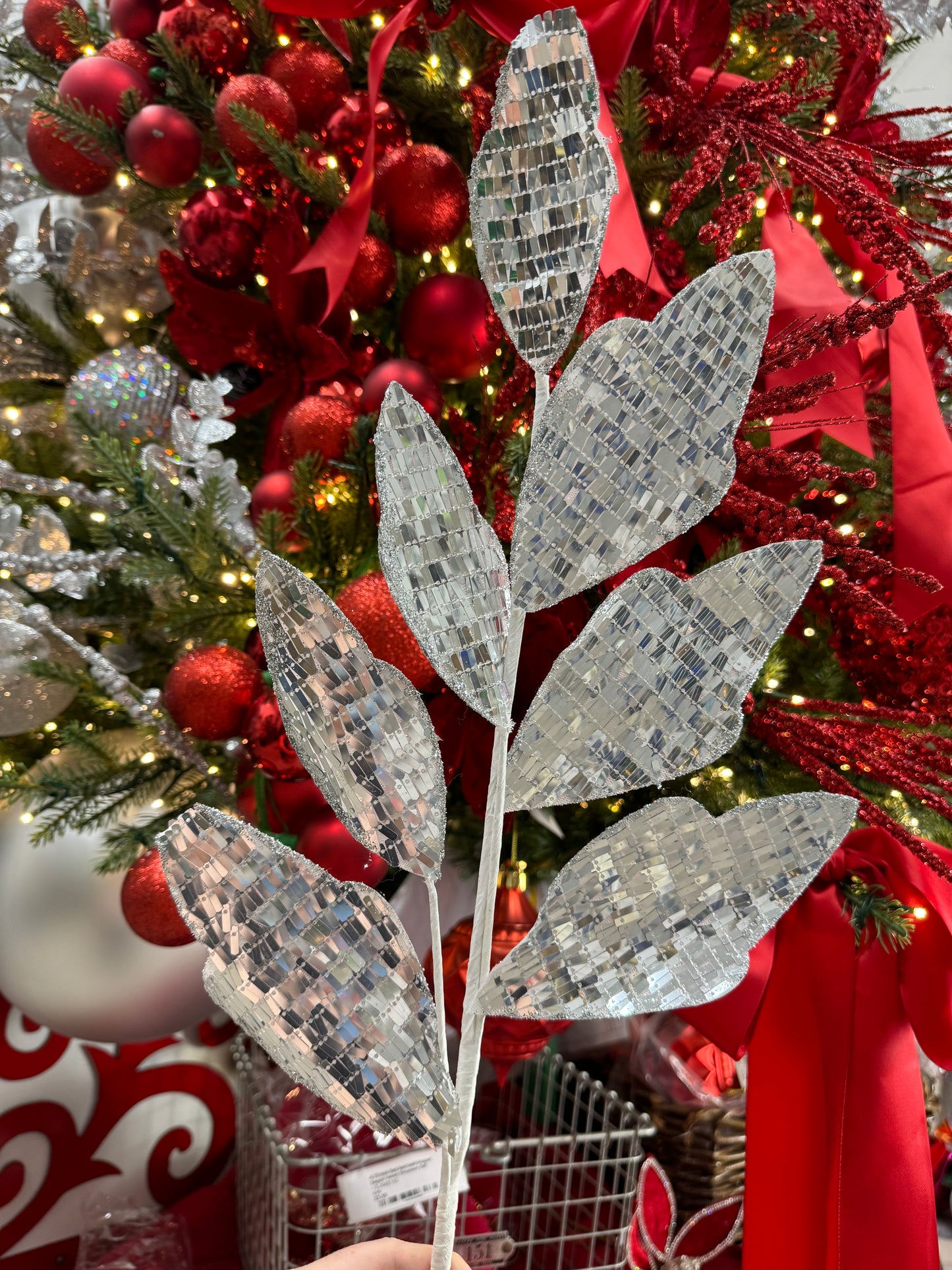 30 Inch Silver Mirrored Leaf Spray