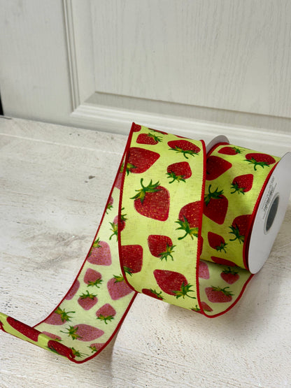 2.5 Inch By 10 Yard Red And Lime Strawberry Ribbon