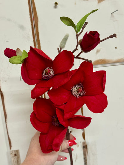 24 Inch Red Magnolia Velvet Spray