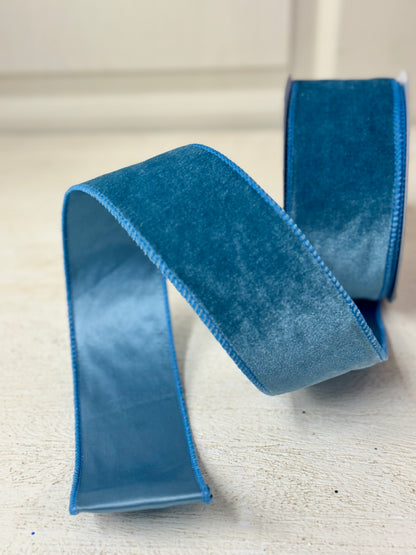 2.5 Inch By 10 Yard Smoke Blue Velvet Ribbon With Satin Backing