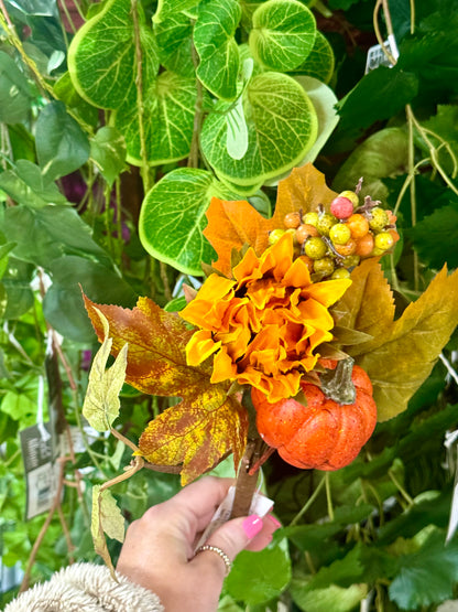 19 Inch Sunflower And Pumpkin Fall Floral Pick